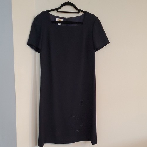 Talbots Dress Size 14 Navy Blue Short Sleeve Embroidered Beaded Sheath Dress - Picture 1 of 15