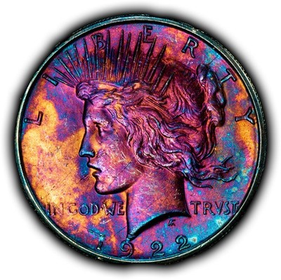 1922-S $1 Silver Peace Dollar - Vibrant Neon Rainbow Toning - UNC - SKU-D7692