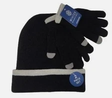 Winter Essentials Kids Cozy Knit Black Beanie and Gloves Set