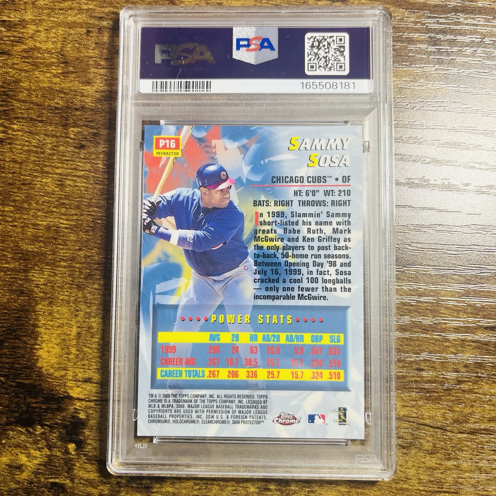 2000 Topps Chrome SAMMY SOSA Power Players Refractor Cubs Gem Mint PSA 10 view 3