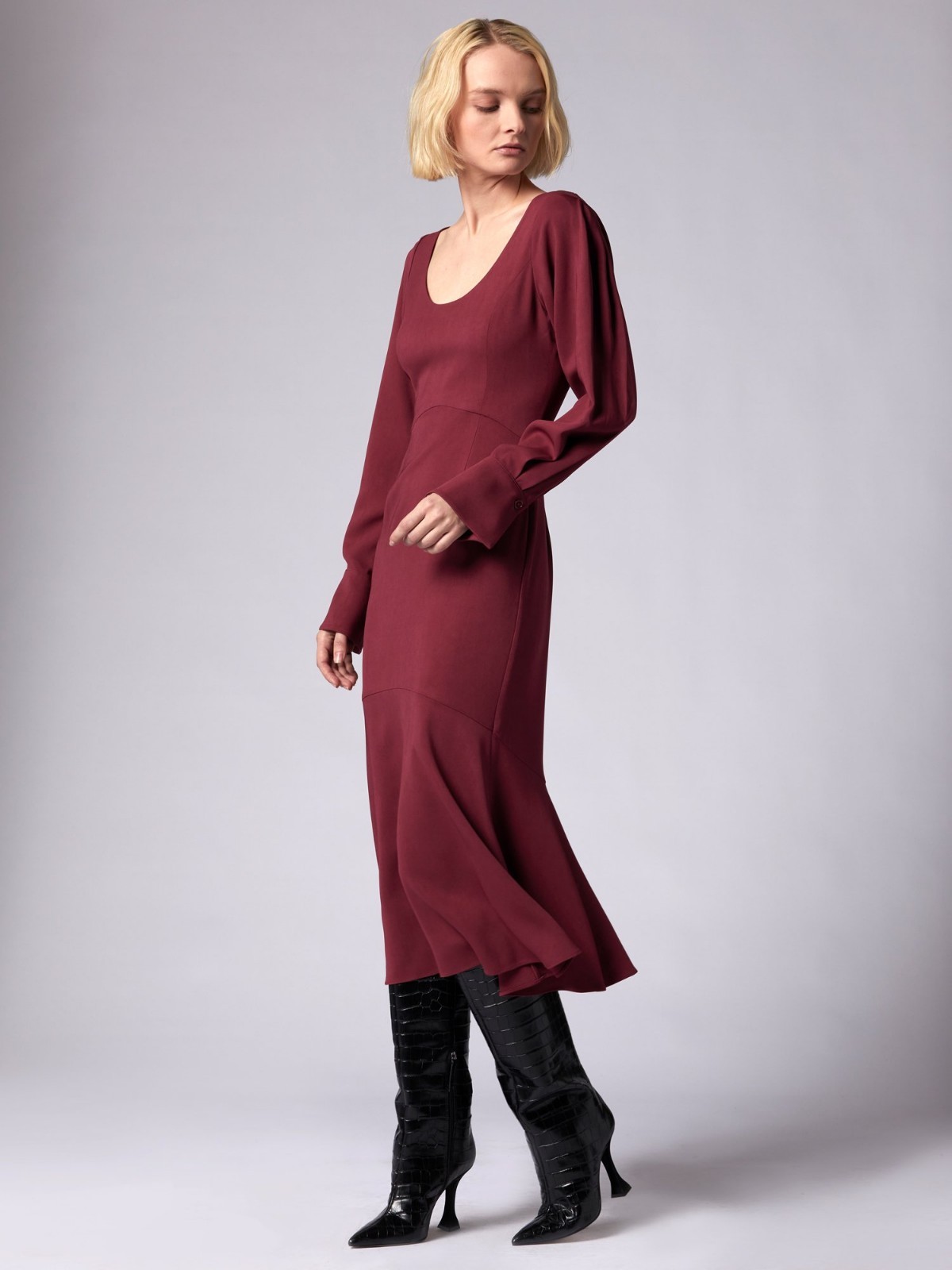 Natalia Long-sleeve Midi-dress Ib Cordovan Red Size 6 Msrp $450