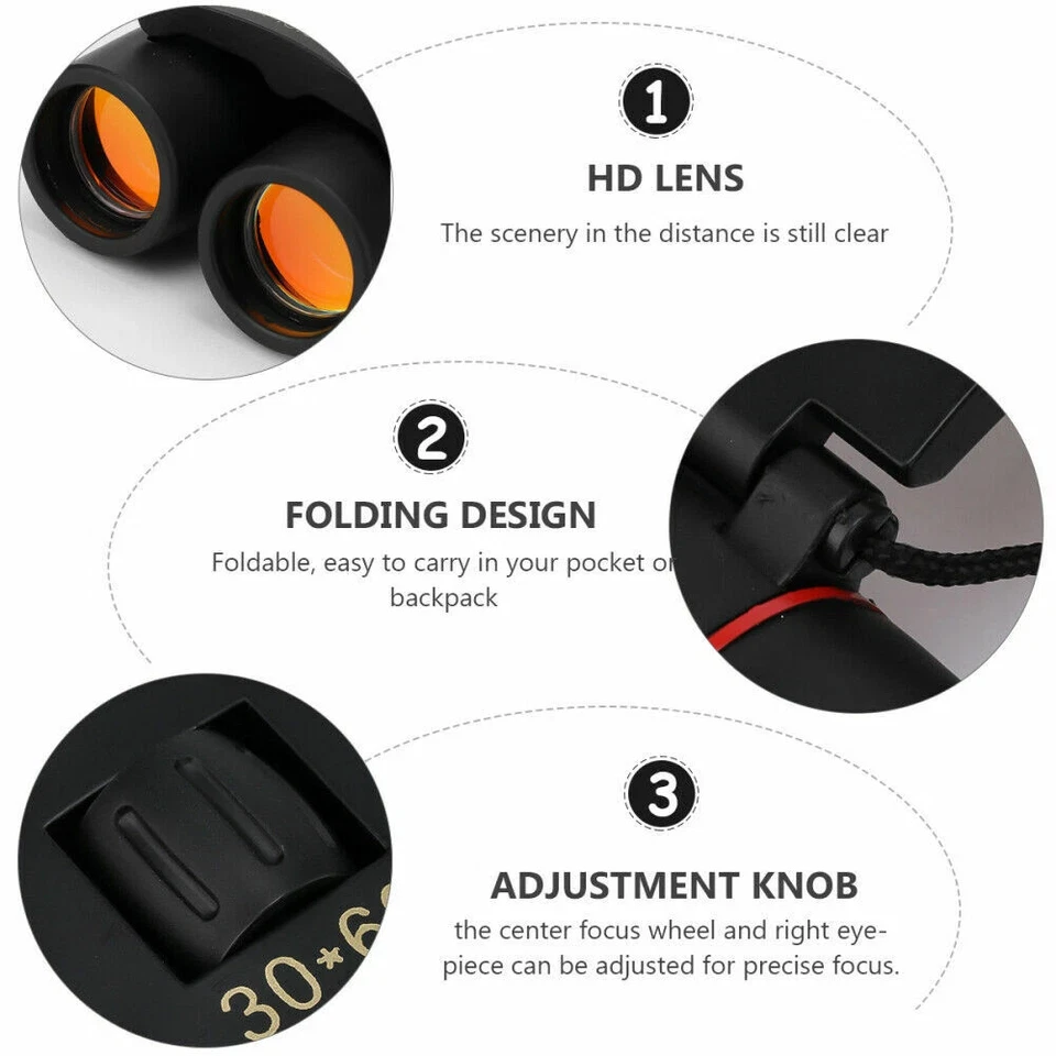 30x60 Zoom Binoculars Outdoor Travel Compact Folding Telescope Hunting Day/Night - Image 3 of 4