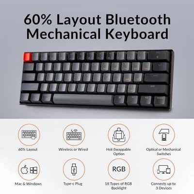 KEYCHRON K12 RGB WIRELESS MECHANICAL KEYBOARD - HOT-SWAPPABLE - BLACK/GRAY