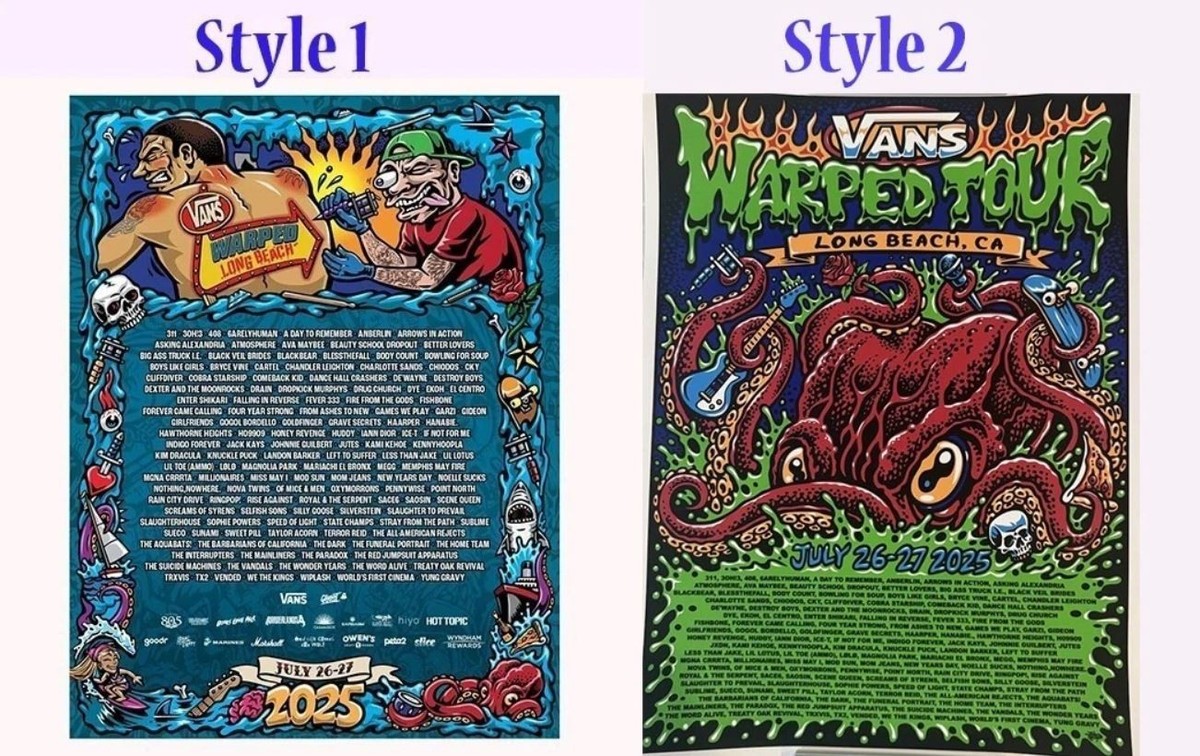 NEW! 2025 Long Beach Vans Warped Tour July 26, 27 Poster REPRINT