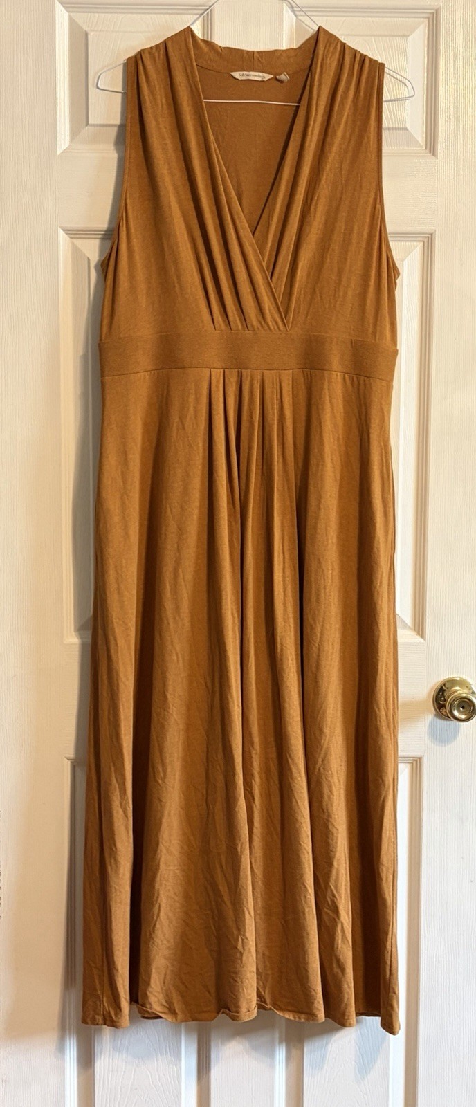 Soft Surroundings Athena Maxi Dress Honey Gold Orange V-Neck Tank Pocket Size XL
