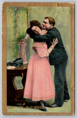 c1910s Martin Verlag Not Yet But Soon Romantic Couple Embossed Antique Postcard