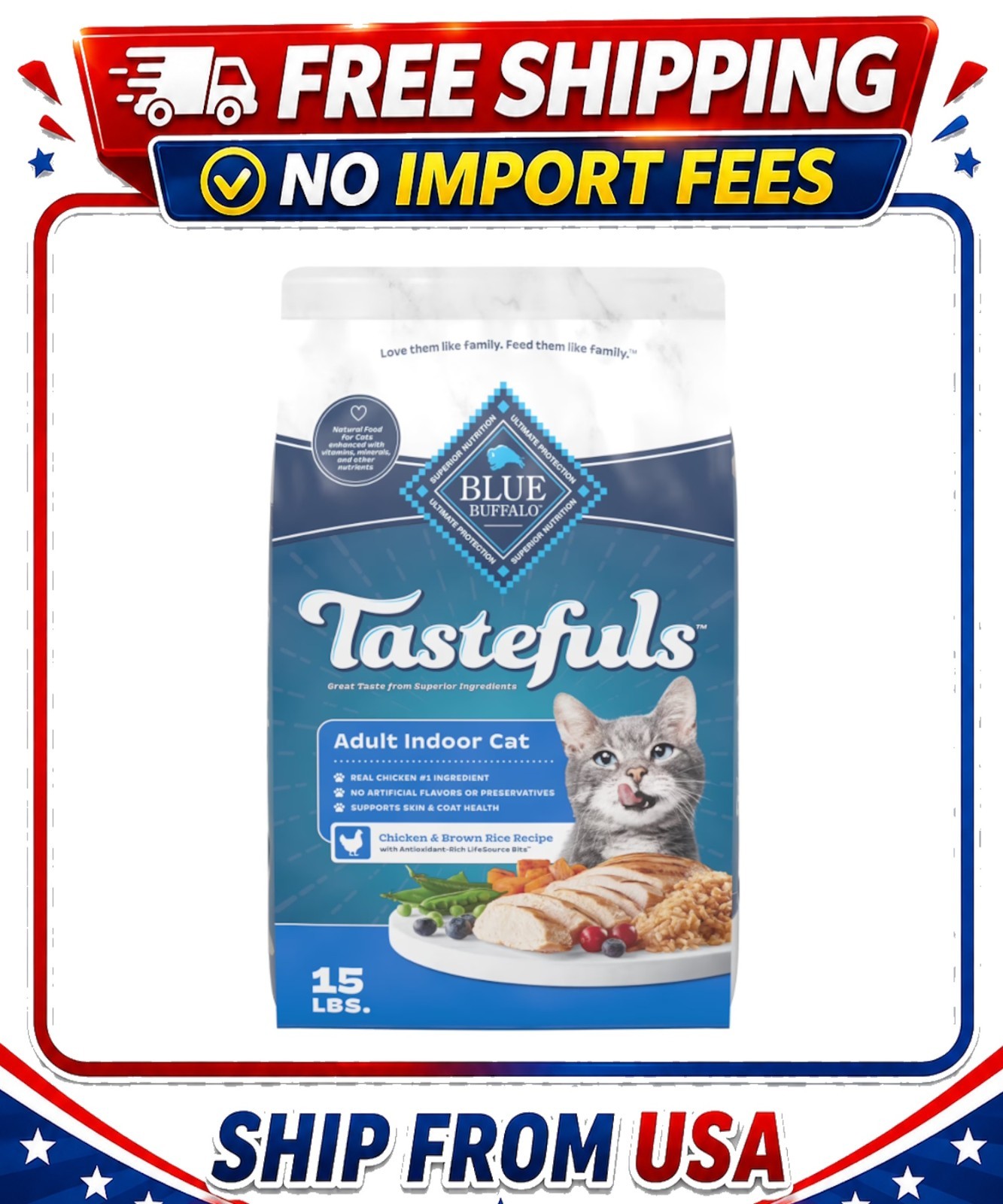 Blue Buffalo Tastefuls Natural Dry Food for Adult Cats, Chicken & Brown , 15lb