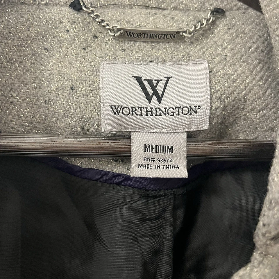 Worthington Jacket Coat Women’s Size M Wool Blend Metallic Lurex Tweed Peacoat - Image 4 of 4