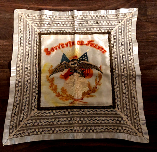 WW1 RARE UNIQUE SILK PARTIOTIC PILLOW CASE
