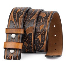 Genuine Leather Vintage Belt No Buckle Embossed Cowhide without Buckle