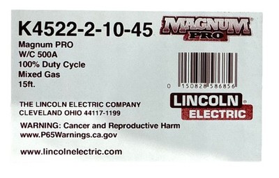 Lincoln K4522-2-10-45 Magnum PRO W/C 500A 100% Duty Cycle. Mixed Gas. 15 FT