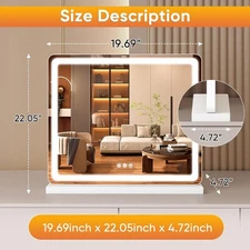 LED Vanity Mirror w/ USB Charging,Dimmable 3 Color Lights,w/ Smart Touch Control