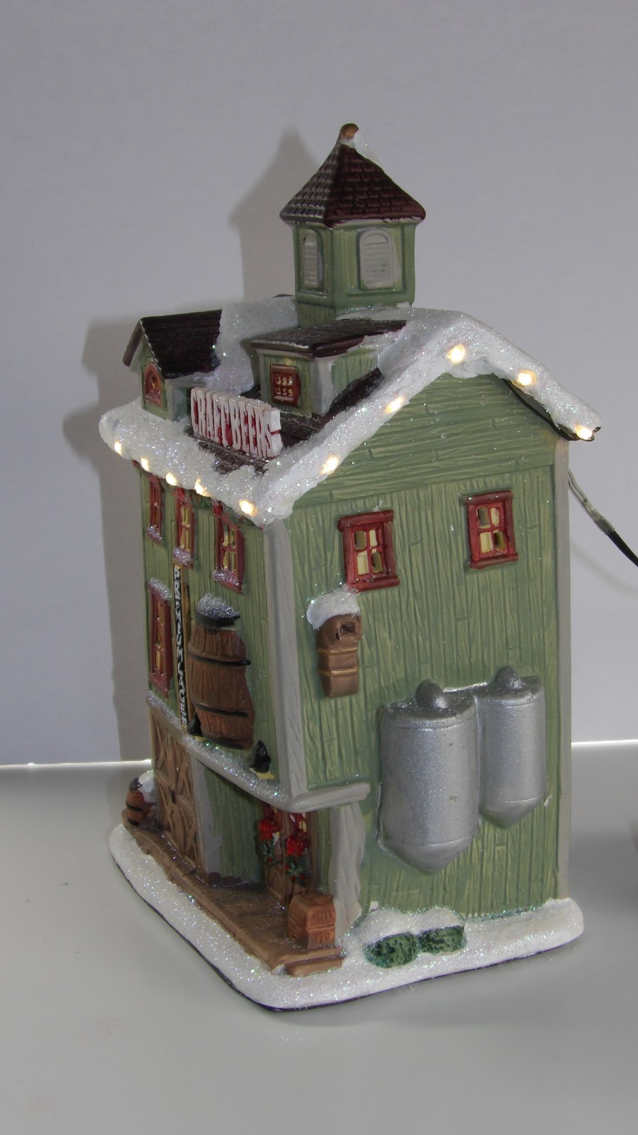 Ceramic Christmas Village Brewery with Custom Xmas Lights