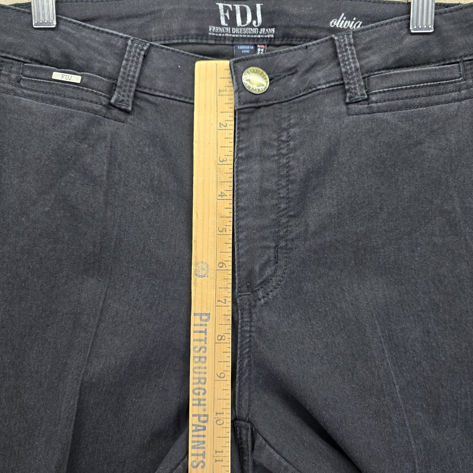 Fdj Womens Black Mid Rise Wide Leg Long Olivia Trouser Pants W/ Pockets Size 8