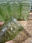 GREEN FROSTED Jelly Jar Juice Glasses VTG Set of 6 "S" embossed bottom 4" QUILT — photo 1