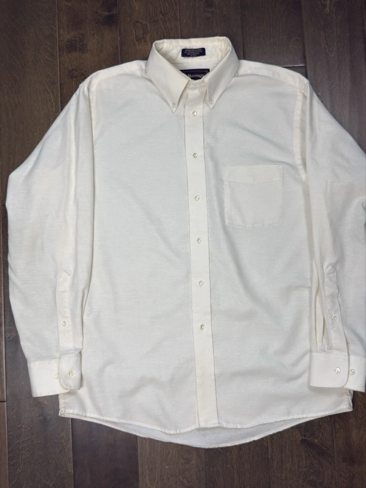 Camisa de vestir Barrington para hombre blanca crema talla 16 Oxford sin arrugas abotonada L/S Foto 2 de 4