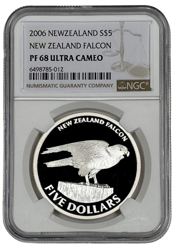 2006 New Zealand Falcon $5 Silver Proof Coin NGC PF 68 UC