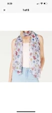 INC Womens Sheer Botanical Floral Wrap Blue Woven Polyester Rectangular Scarf