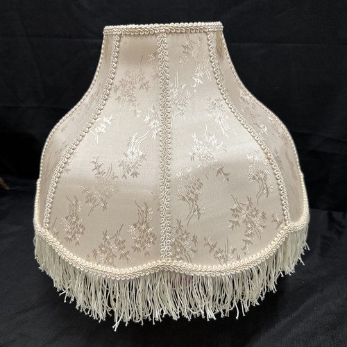 Vintage Cream Silk Embroidered Victorian Fringed Lamp Shade Ivory Elegant