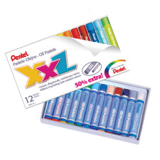 Pentel Arts Oil Pastels, Large Diameter Sticks, Mixed Colours GHT-12 (Pck of 12)
