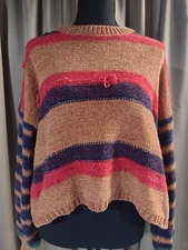 Women’s Woven Heart Multi-Color Striped Sweater – Size Large
