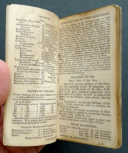 ORIGINAL! 1839 Antique GOLDSMITH ALMANACK Almanac Book / CELESTIAL ECLIPSE Ref. - Picture 3 of 7
