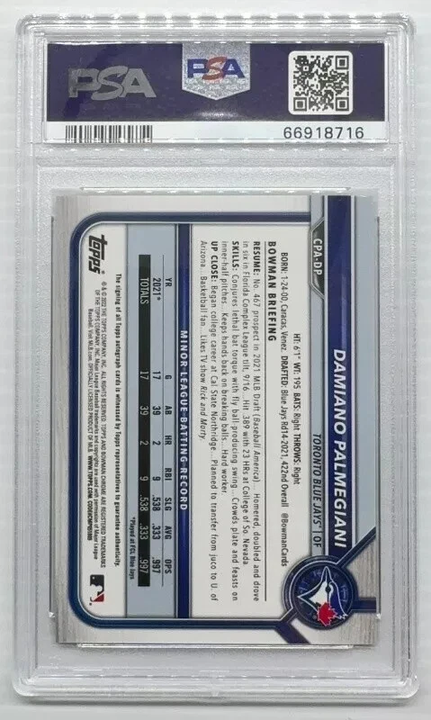 2022 Bowman Chrome Damiano Palmegiani Gold Shimmer Refractor Auto #35/50 PSA 9 - Image 2 of 2