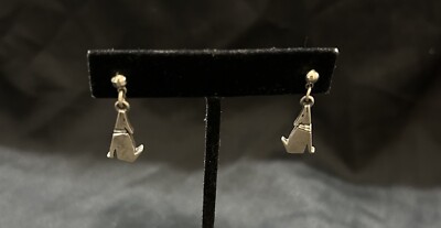 Vtg EGE Dangling Howling Wolf Coyote Earrings Gray Signed Hammered Collar