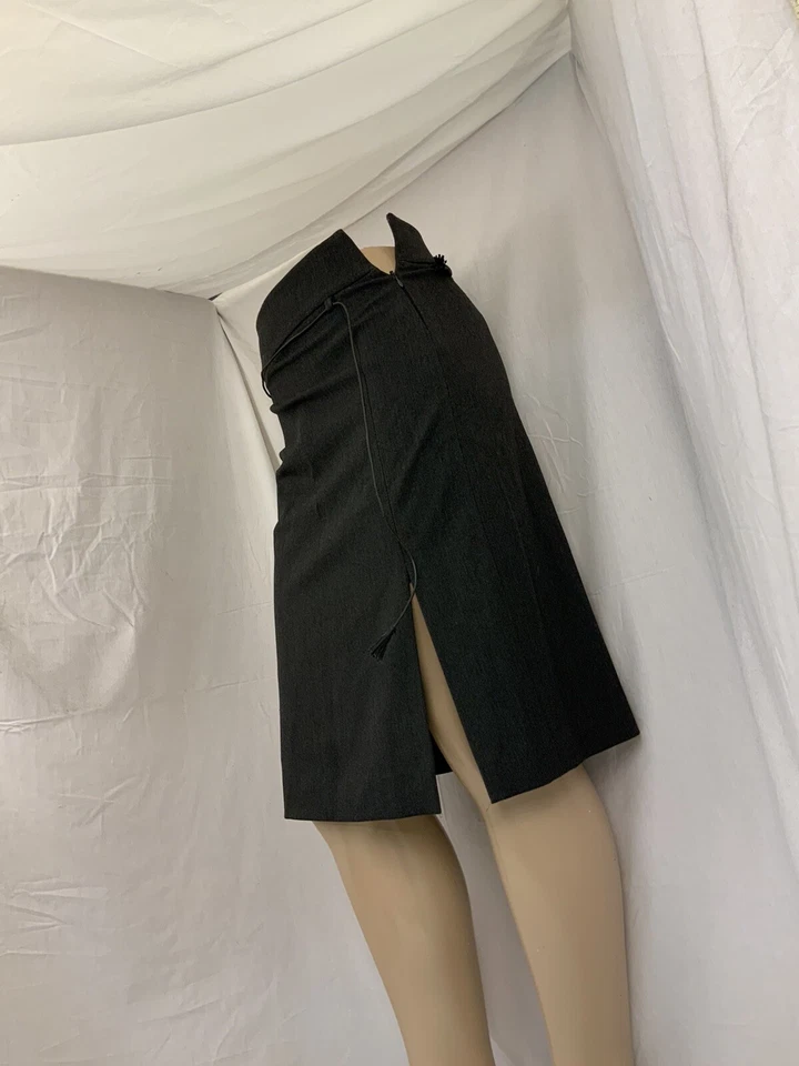 Falda Etcetera Talla 4 Gris Poli Viscosa Elastizada Sobre la Rodilla Cuero Cuerda YGI U1-3 Foto 4 de 4