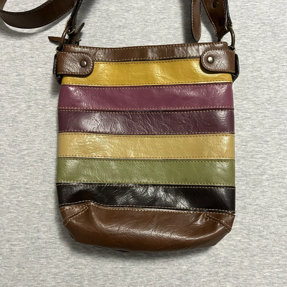 Bolso Cartera De Colección Axcess Arco Iris Tonos Tierra Retazos Boho PVC Bandolera Vegano Foto 3 de 4