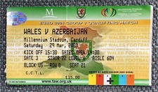 Wales v Azerbaijan Football Ticket Euro 2004 Qualifier 29 March 2003 Cardiff