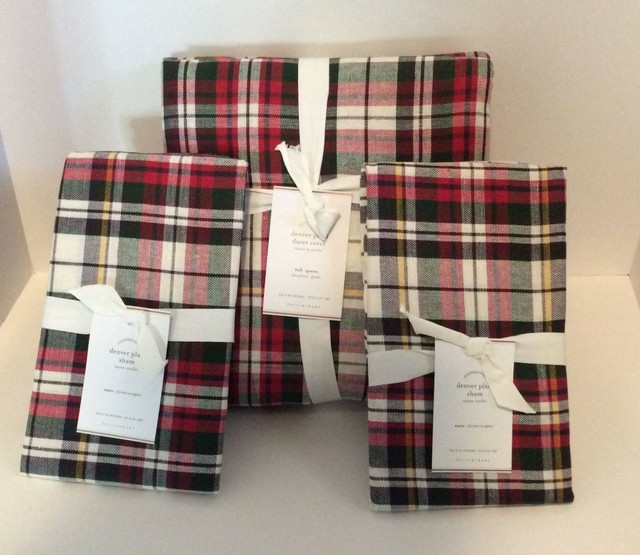 Pottery Barn Denver Plaid Full Queen Duvet 2 Euro Shams Yarn