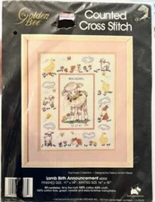 Golden Bee Counted Cross Stitch Kit Birth Announcement LAMB Baby 11x14" CUTE!