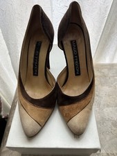 Maude Frizon Multi Browns Suede Heels Pumps Sz 37 Or US 6.5 Handmade In Italy