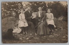 Montana Family Dog Posing Newspaper Spotting Scope Real Photo Postcard RPPC 1909