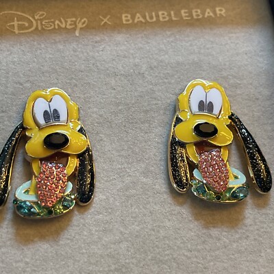 NEW Disney X Baublebar Disney Pluto Sparkle Stud Earrings With Crystals In Box