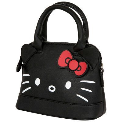Hello Kitty Black Leather Hand Bag with Detachable Long Strap