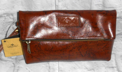 Patricia NASH Sigma MAP print LEATHER foldover wristlet purse VALERIE riot rust