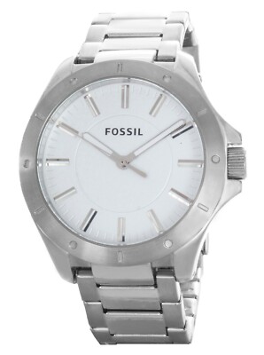 Fossil Dress 45mm Luminous White Dial Silver Tone Steel Men's