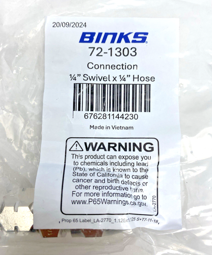 Lot Of 2, Binks 72-1303, Connector 1/4" Swivel x 1/4" Hose Fitting - Picture 2 of 4