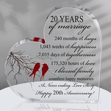 20 Years of Marriage Gift Wedding Anniversary Heart Keepsake for Husband Wife