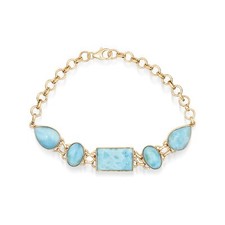 Dominican Larimar Gemstone Rectangle Gold Plated 925 Silver Bracelet Jewelry NEW