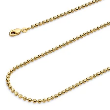 Wellingsale 14k Yellow Gold Solid 1.5mm Moon Cut Ball Chain Necklace