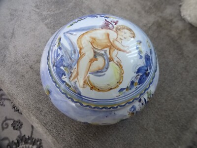 Rare Vintage Albisola Emmebi Bertolleto Italian Hand Painted Lidded Bowl 12x18cm