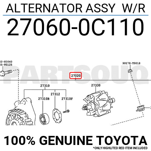 270600C110 Genuine Toyota ALTERNATOR ASSY W/R 27060-0C110 | eBay