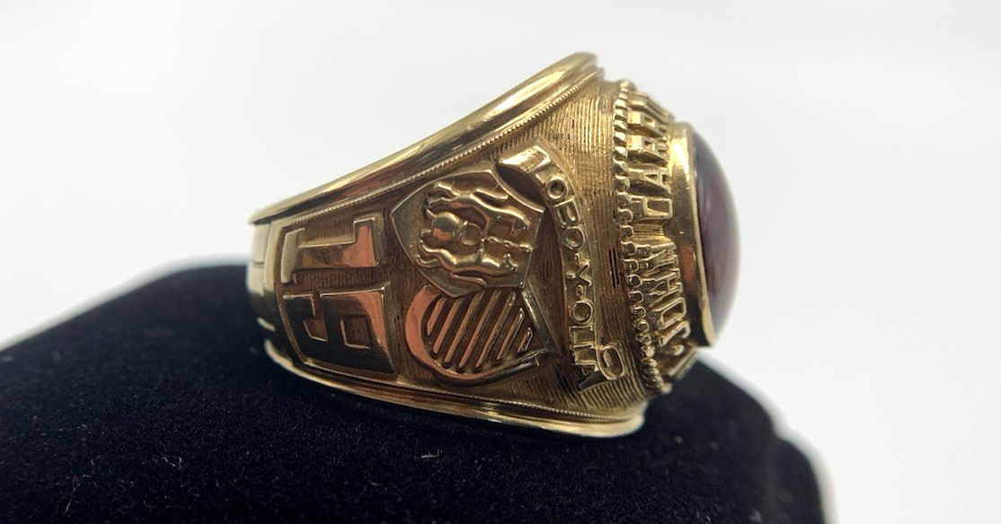 18.6g 10k Gold University College Class Ring by Jostens, Red Stn