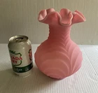 Vintage Fenton Rose Pink Satin Glass Ruffle Drapery Vase 8"  Tall