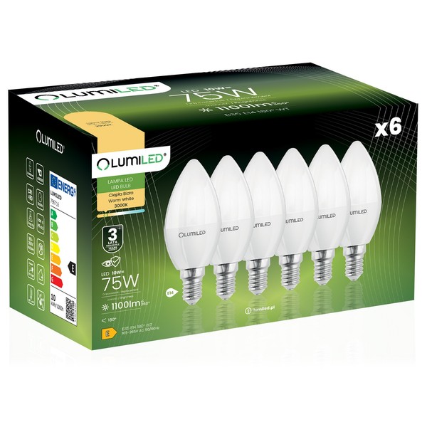6X Led-GlüHbirne E14 Kerze B35 10W = 75W 1100Lm 3000K Warmweiß 180° Lumiled-image