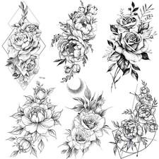 COKTAK 6 Pieces/Lot 3D Realistic Large Black Rose Flower Temporary Tattoos For W