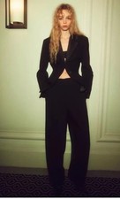 Zara Black Satin Lapel Blazer Tuxedo Jacket And Trousers Suit,Co Ord Set Size M 